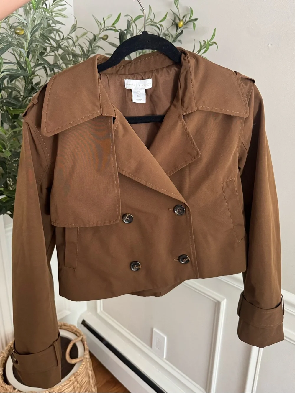 House of Harlow 1960 Cropped Double-Breasted Trench Coat - Brown - Picture 1 of 6